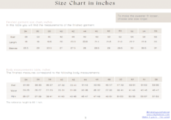 cropped Hoodie sewing pattern_size chart inches