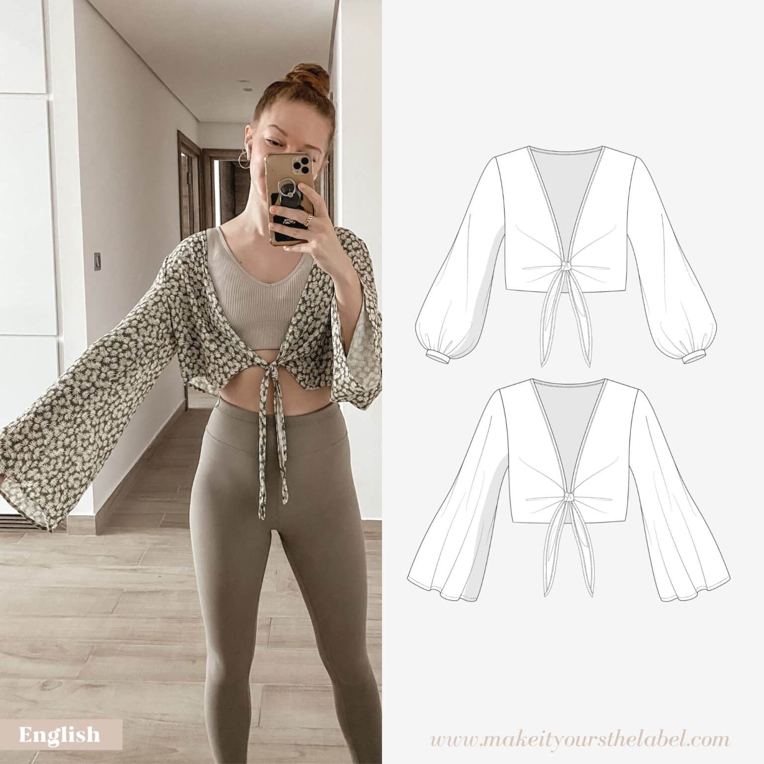 Long Sleeve Crop Top PDF Sewing Pattern • Make it Yours