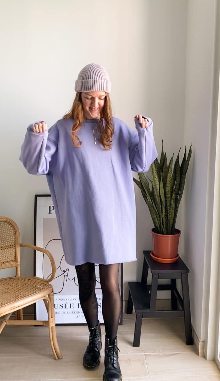 A photo of a finished Oversized Sweatshirt and Dress.