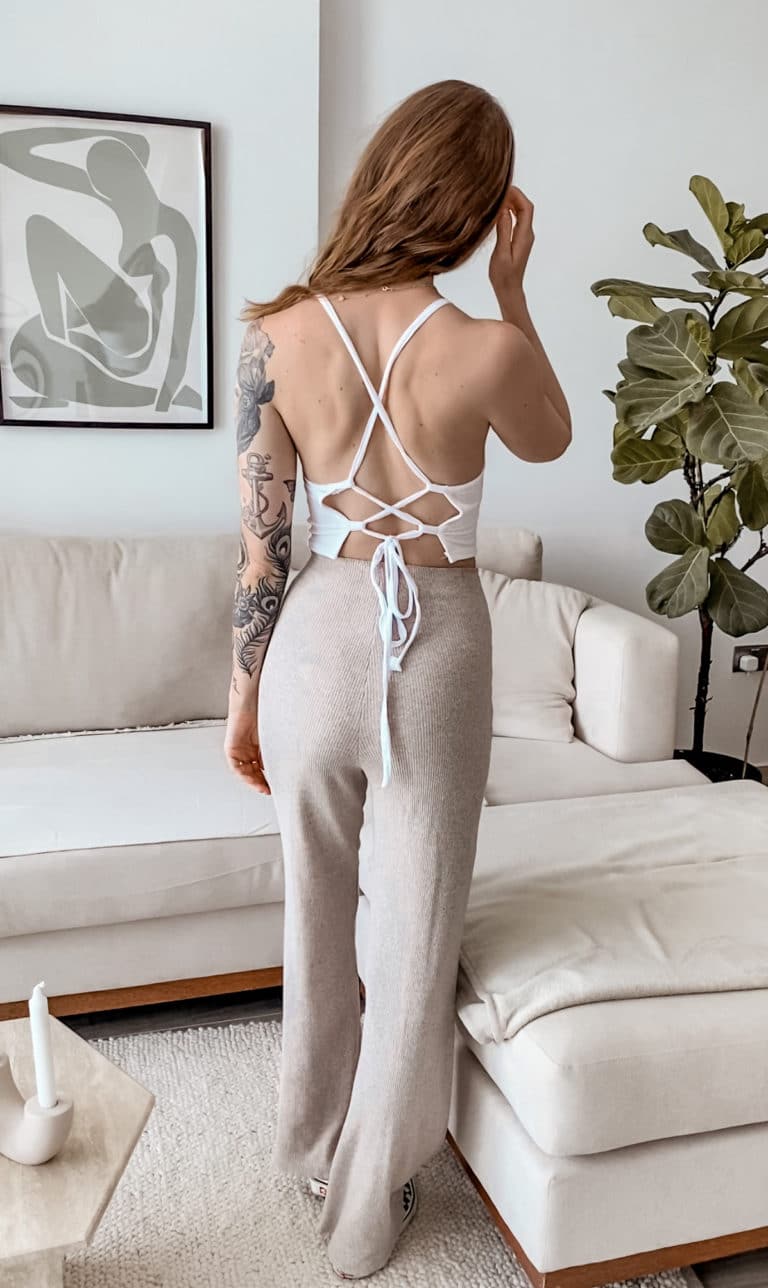 A photo of a finished Open Back Crop Top.
