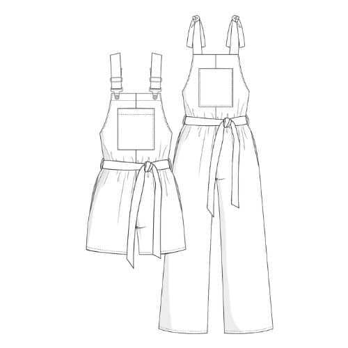 Technical drawing of women dungarees sewing pattern