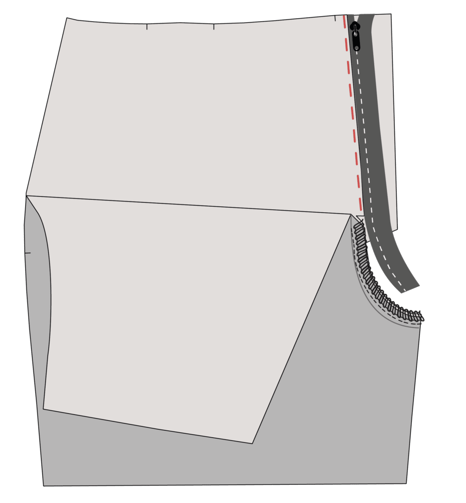 Anleitung Reißverschluss in Hose einnähen - technische Zeichnung