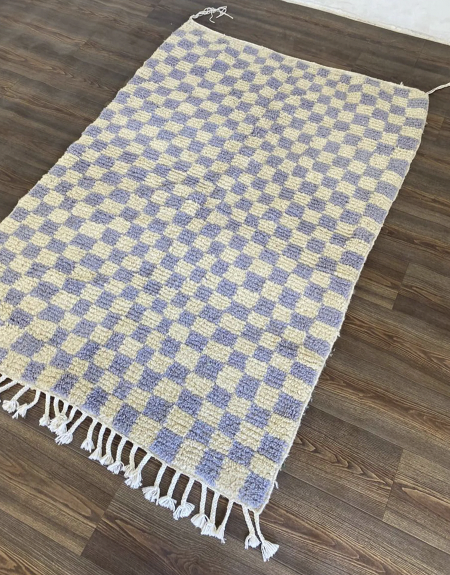 Light purple moroccan berber wool checkered rug