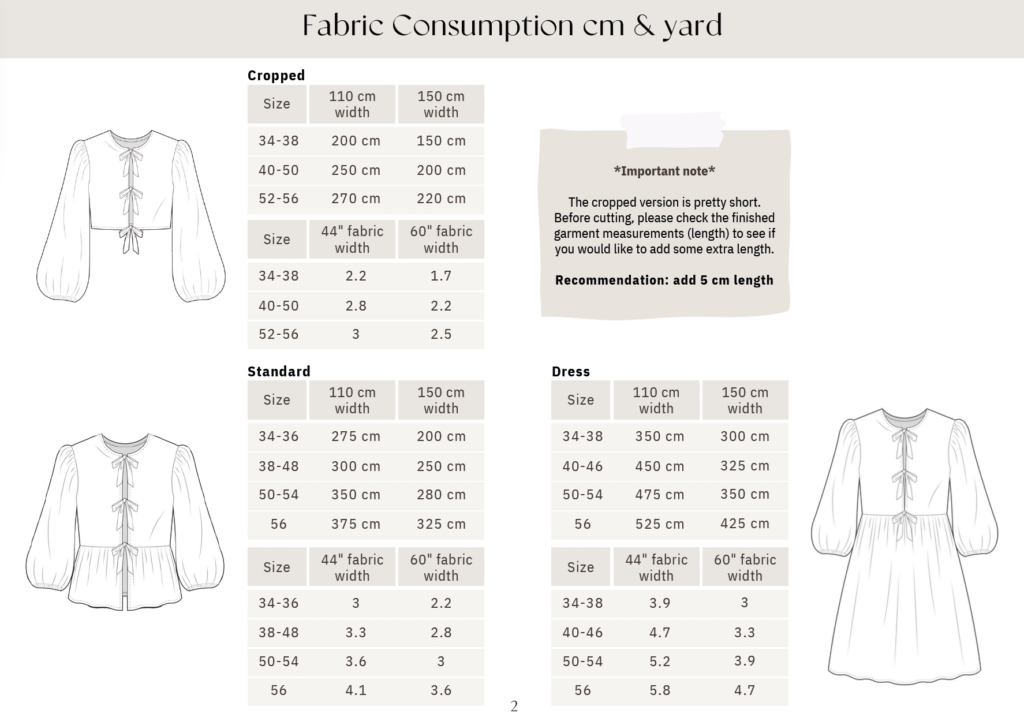 Front tie top_fabric consumption