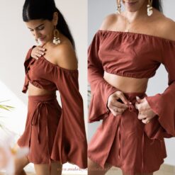 Detailansicht des Easy Wrap Skirts aus Viskose – Bindeband und Nahtführung gut sichtbar, perfekt für dein erstes Kleidungsprojekt zum Selbernähen.